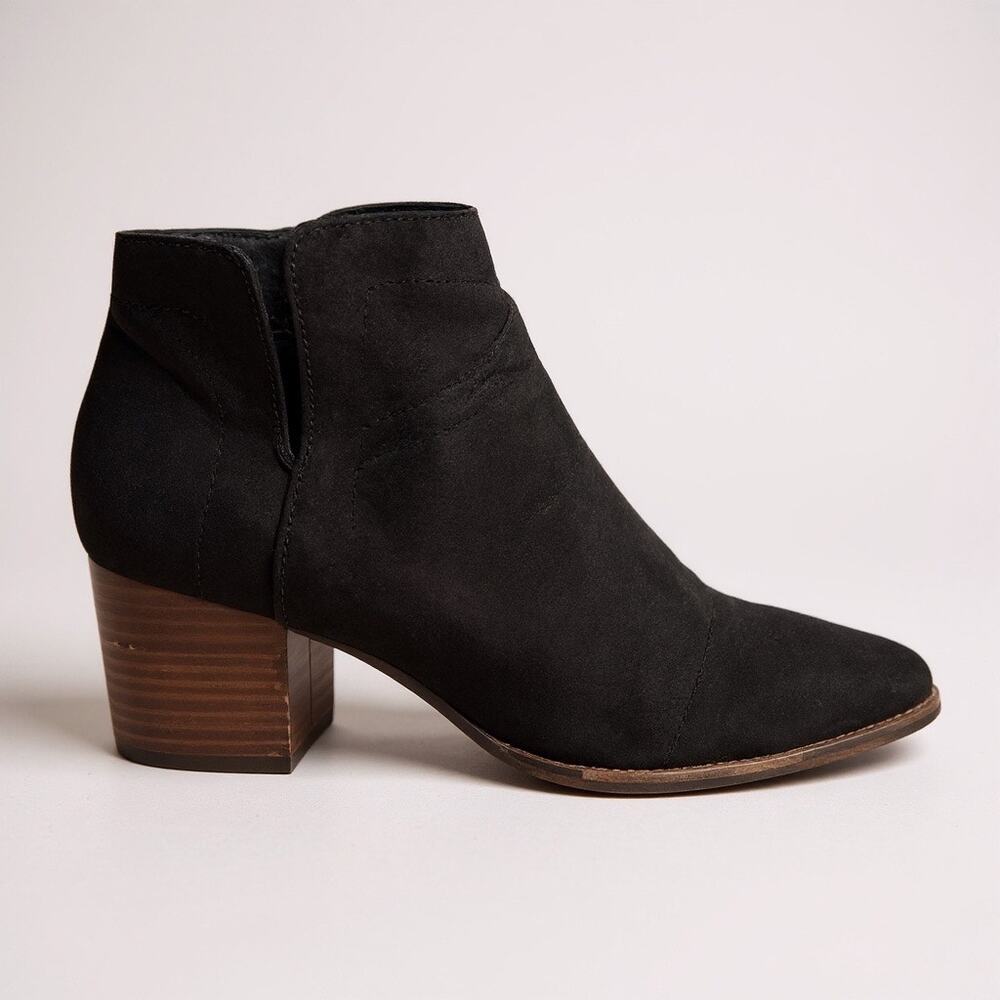 Lucky Brand Black Suede Western Ankle Boots Block Heel Women’s Size 7